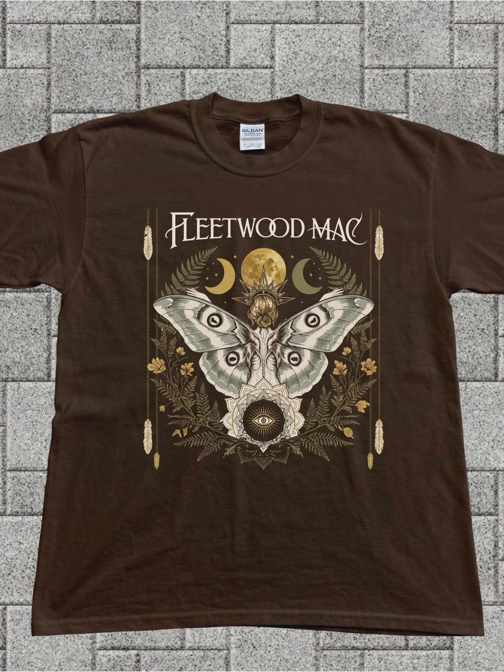 Gildan Brown Fleetwood Mac Moth & Moon Celestial Graphic Tee